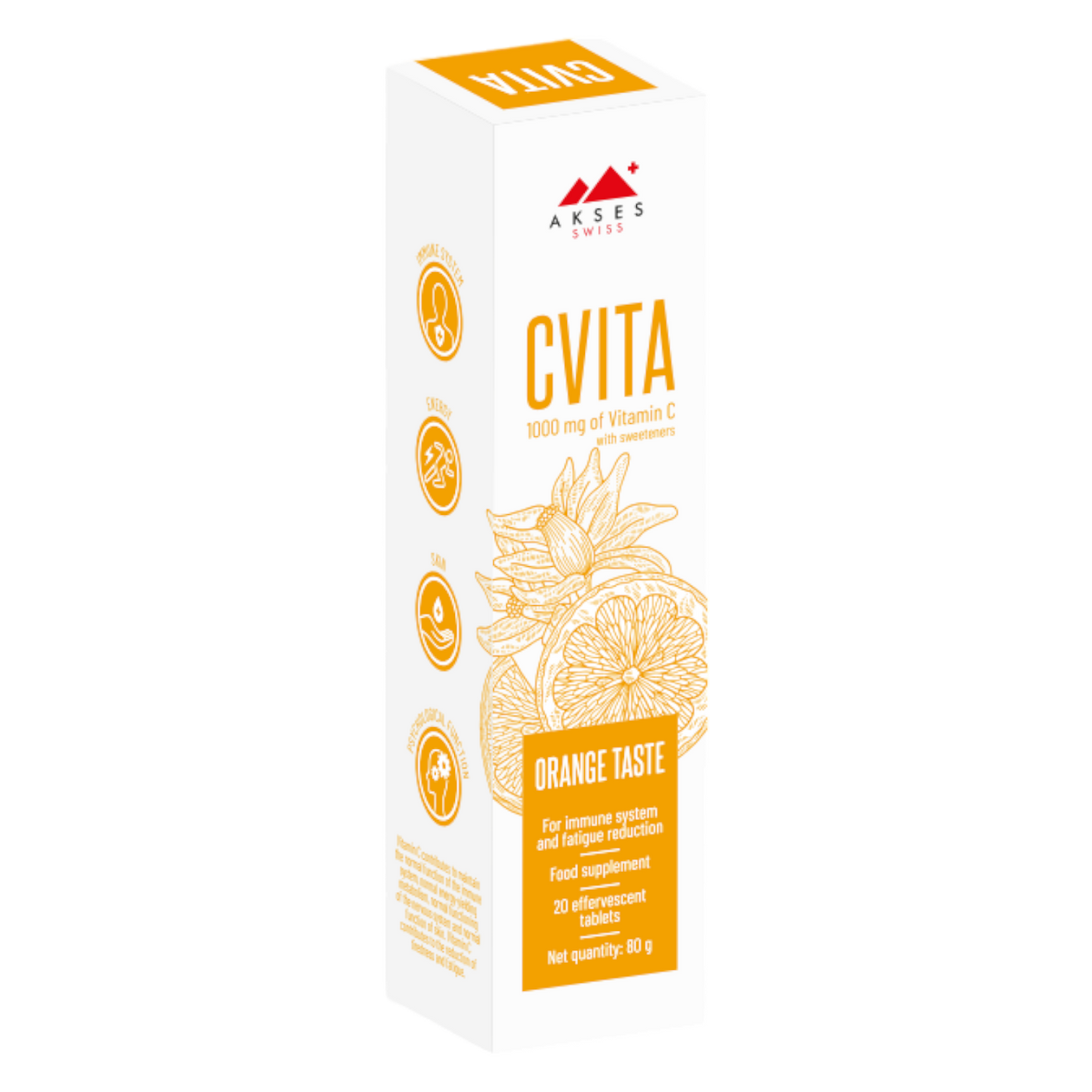 CVITA Vitamin C 1000mg Effervescent Orange Taste 20 Tab